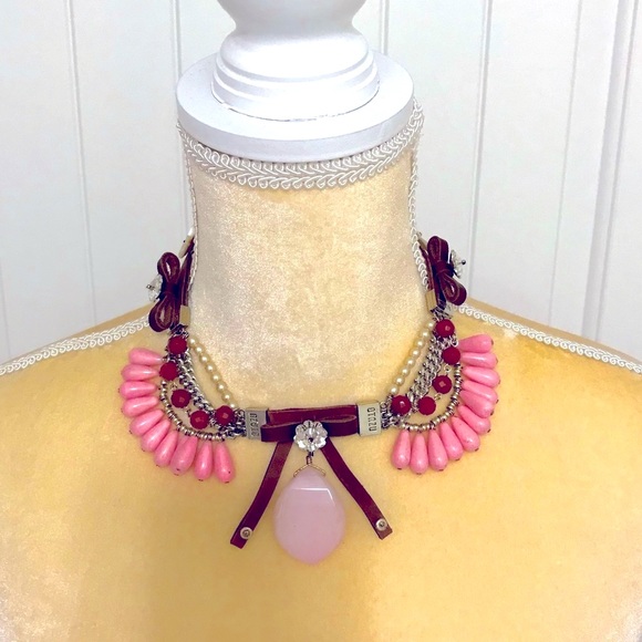 Rodrigo Otazu statement Necklace Leather, Stone, Crystal rose quartz crystals - Picture 2 of 4
